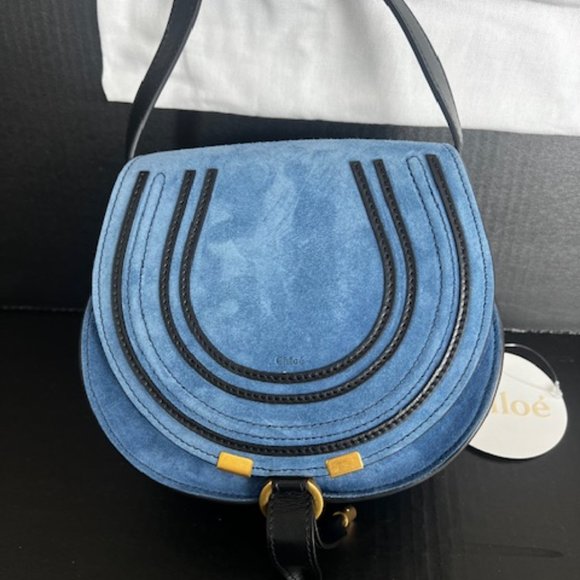 Chloe Handbags - Brand New With Tags Chloe Marcie Cross Body Saddle Blue Suede Bag